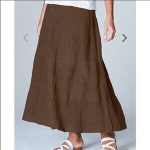 J.Jill Kona Brown Tiered Midi Maxi Skirt Lined Cotton Blend Elastic Waist Sz M